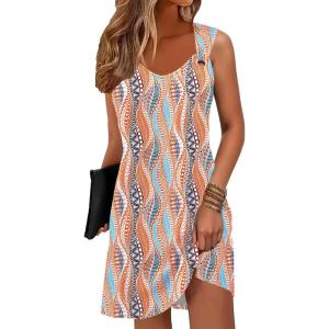 imageSummer Dresses for Women 2025 Sundresses Sleeveless Beach Swimsuit Cover Ups Spring Casual Loose Tank Tshirt Sun DressStriped Ribbon