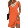 imageDisamer Summer Dresses for Women 2025 Vacation Sundresses Beach Coverups Tunic Sleeveless V Neck Button Down Tshirt DressStriped Orange