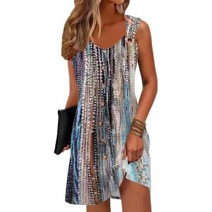 imageDisamer Summer Dresses for Women 2025 Sundresses Beach Swimsuit Coverups Vacation Sleeveless Button Down Spring Sun DressDewdrop Blue