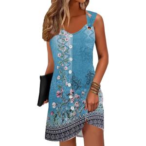 imageDisamer Summer Dresses for Women 2025 Sundresses Beach Swimsuit Coverups Vacation Sleeveless Button Down Spring Sun DressFloral Blue