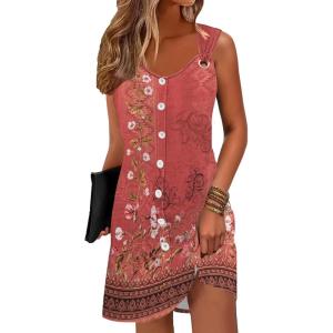 imageDisamer Summer Dresses for Women 2025 Sundresses Beach Swimsuit Coverups Vacation Sleeveless Button Down Spring Sun DressFloral Red