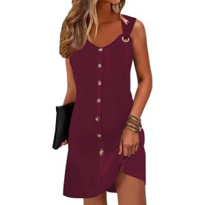 imageDisamer Summer Dresses for Women 2025 Sundresses Beach Swimsuit Coverups Vacation Sleeveless Button Down Spring Sun DressPure Red