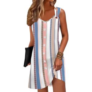 imageDisamer Summer Dresses for Women 2025 Sundresses Beach Swimsuit Coverups Vacation Sleeveless Button Down Spring Sun DressStriped Block