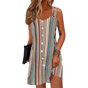 imageDisamer Summer Dresses for Women 2025 Sundresses Beach Swimsuit Coverups Vacation Sleeveless Button Down Spring Sun DressStriped Color