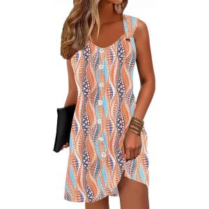 imageDisamer Summer Dresses for Women 2025 Sundresses Beach Swimsuit Coverups Vacation Sleeveless Button Down Spring Sun DressStriped Orange