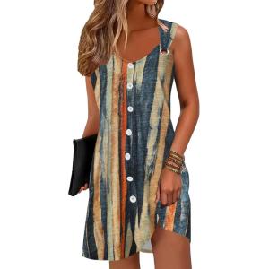 imageDisamer Summer Dresses for Women 2025 Sundresses Beach Swimsuit Coverups Vacation Sleeveless Button Down Spring Sun DressStriped Yellow