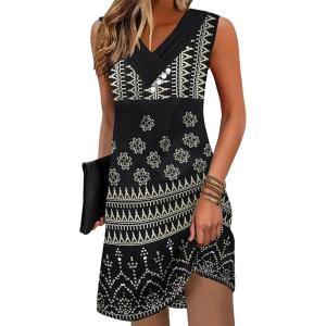 imageDisamer Summer Dresses for Women 2025 Vacation Sundresses Beach Coverups Tunic Sleeveless V Neck Button Down Tshirt DressFlower Black
