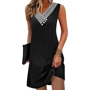 imageDisamer Summer Dresses for Women 2025 Vacation Sundresses Beach Coverups Tunic Sleeveless V Neck Button Down Tshirt DressPlaid Black