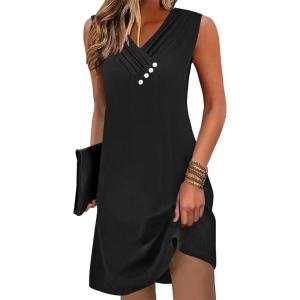 imageDisamer Summer Dresses for Women 2025 Vacation Sundresses Beach Coverups Tunic Sleeveless V Neck Button Down Tshirt DressPure Black