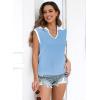imageDisamer Short Sleeve Sweater for Women 2025 Spring Fashion Striped Sleeveless Vest Casual Tank Tops Summer ShirtsColor Blue