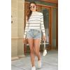 imageDisamer Womens Long Sleeve Shirts 2025 Fall Sweaters Crewneck Striped Knitted Tops Slim Fitted Casual Basic Tee BlouseLine Apricot