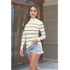imageDisamer Womens Long Sleeve Shirts 2025 Fall Sweaters Crewneck Striped Knitted Tops Slim Fitted Casual Basic Tee BlouseLine Apricot