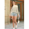 imageDisamer Womens Long Sleeve Shirts 2025 Fall Sweaters Crewneck Striped Knitted Tops Slim Fitted Casual Basic Tee BlouseStripe Khaki