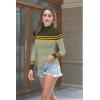 imageDisamer Womens Long Sleeve Shirts 2025 Fall Sweaters Crewneck Striped Knitted Tops Slim Fitted Casual Basic Tee BlouseTriple Green