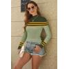 imageDisamer Womens Long Sleeve Shirts 2025 Fall Sweaters Crewneck Striped Knitted Tops Slim Fitted Casual Basic Tee BlouseTriple Green