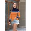 imageDisamer Womens Long Sleeve Shirts 2025 Fall Sweaters Crewneck Striped Knitted Tops Slim Fitted Casual Basic Tee BlouseTriple Orange