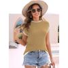 imageDisamer Womens Short Sleeve Sweater Tops Spring Summer Shirts 2025 Striped Pullover Cap Sleeve Knit Sleeveless VestBraid Camel