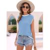 imageDisamer Womens Short Sleeve Sweater Tops Spring Summer Shirts 2025 Striped Pullover Cap Sleeve Knit Sleeveless VestPure Blue