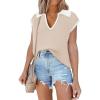 imageDisamer Short Sleeve Sweater for Women 2025 Spring Fashion Striped Sleeveless Vest Casual Tank Tops Summer ShirtsColor Apricot