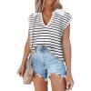 imageDisamer Short Sleeve Sweater for Women 2025 Spring Fashion Striped Sleeveless Vest Casual Tank Tops Summer ShirtsStreak White