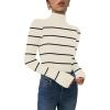imageDisamer Womens Long Sleeve Shirts 2025 Fall Sweaters Crewneck Striped Knitted Tops Slim Fitted Casual Basic Tee BlouseLine Apricot