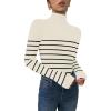 imageDisamer Womens Long Sleeve Shirts 2025 Fall Sweaters Crewneck Striped Knitted Tops Slim Fitted Casual Basic Tee BlouseStripe Apricot