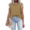 imageDisamer Womens Short Sleeve Sweater Tops Spring Summer Shirts 2025 Striped Pullover Cap Sleeve Knit Sleeveless VestBraid Camel