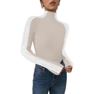 imageDisamer Womens Long Sleeve Shirts 2025 Fall Sweaters Crewneck Striped Knitted Tops Slim Fitted Casual Basic Tee BlouseApricot