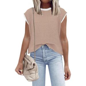 imageDisamer Womens Short Sleeve Sweater Tops Spring Summer Shirts 2025 Striped Pullover Cap Sleeve Knit Sleeveless VestPure Brown