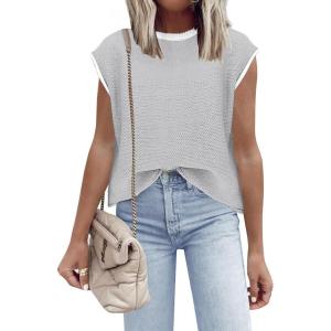 imageDisamer Womens Short Sleeve Sweater Tops Spring Summer Shirts 2025 Striped Pullover Cap Sleeve Knit Sleeveless VestPure Grey