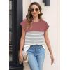 imageWomens Summer Tops Spring Outfits 2025 Fashion Casual Dressy T Shirts Cap Sleeve Workout Clothes Going Out Trendy VacationStriped Red