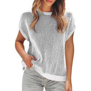 imageDisamer Summer Tops for Women 2025 Cap Sleeve Sweater Tank Tops Sleeveless Vest Oversized Short Sleeve ShirtsBlack