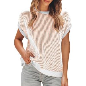 imageDisamer Summer Tops for Women 2025 Cap Sleeve Sweater Tank Tops Sleeveless Vest Oversized Short Sleeve ShirtsBrown