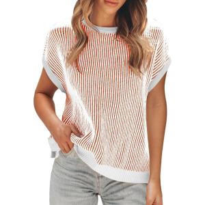 imageDisamer Summer Tops for Women 2025 Cap Sleeve Sweater Tank Tops Sleeveless Vest Oversized Short Sleeve ShirtsRed