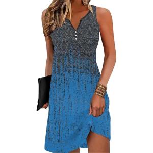 imageDisamer Womens Summer Dress 2025 Casual Button Down V Neck Sleeveless Boho Floral Beach Sundresses Vacation ALine DressesDye Blue