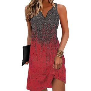 imageDisamer Womens Summer Dress 2025 Casual Button Down V Neck Sleeveless Boho Floral Beach Sundresses Vacation ALine DressesDye Red
