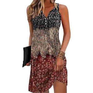 imageDisamer Womens Summer Dress 2025 Casual Button Down V Neck Sleeveless Boho Floral Beach Sundresses Vacation ALine DressesDye Tricolor