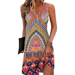 imageDisamer Womens Summer Dress 2025 Casual Button Down V Neck Sleeveless Boho Floral Beach Sundresses Vacation ALine DressesFlower Baota