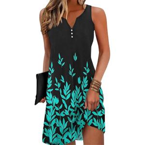 imageDisamer Womens Summer Dress 2025 Casual Button Down V Neck Sleeveless Boho Floral Beach Sundresses Vacation ALine DressesFlower Branch