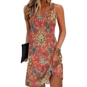 imageDisamer Womens Summer Dress 2025 Casual Button Down V Neck Sleeveless Boho Floral Beach Sundresses Vacation ALine DressesFlower Carpet