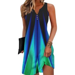 imageDisamer Womens Summer Dress 2025 Casual Button Down V Neck Sleeveless Boho Floral Beach Sundresses Vacation ALine DressesFlower Laser