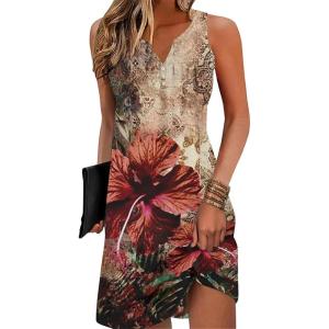 imageDisamer Womens Summer Dress 2025 Casual Button Down V Neck Sleeveless Boho Floral Beach Sundresses Vacation ALine DressesFlower Morning Glory