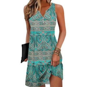 imageDisamer Womens Summer Dress 2025 Casual Button Down V Neck Sleeveless Boho Floral Beach Sundresses Vacation ALine DressesFlower Retro