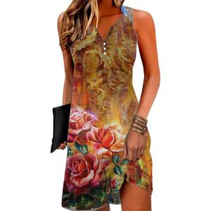 imageDisamer Womens Summer Dress 2025 Casual Button Down V Neck Sleeveless Boho Floral Beach Sundresses Vacation ALine DressesFlower Rose