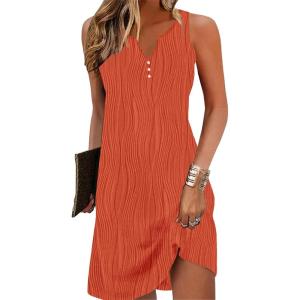imageDisamer Womens Summer Dress 2025 Casual Button Down V Neck Sleeveless Boho Floral Beach Sundresses Vacation ALine DressesLiu Orange