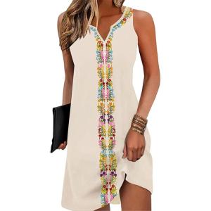 imageDisamer Womens Summer Dress 2025 Casual Button Down V Neck Sleeveless Boho Floral Beach Sundresses Vacation ALine DressesPrint Flower Middle