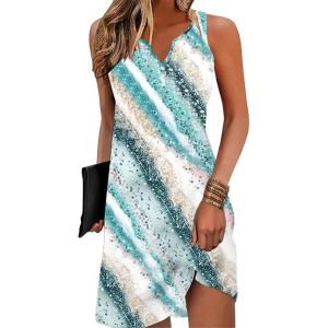 imageDisamer Womens Summer Dress 2025 Casual Button Down V Neck Sleeveless Boho Floral Beach Sundresses Vacation ALine DressesStriped Foam