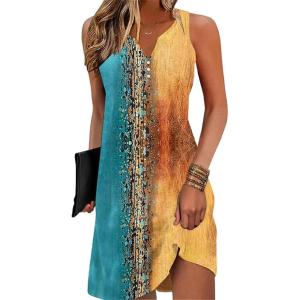 imageDisamer Womens Summer Dress 2025 Casual Button Down V Neck Sleeveless Boho Floral Beach Sundresses Vacation ALine DressesStriped Tone
