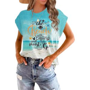 imageWomens Summer Tops Spring Outfits 2025 Fashion Casual Dressy T Shirts Cap Sleeve Workout Clothes Going Out Trendy VacationFlower Sea