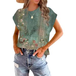 imageWomens Summer Tops Spring Outfits 2025 Fashion Casual Dressy T Shirts Cap Sleeve Workout Clothes Going Out Trendy VacationFlower Wallpaper